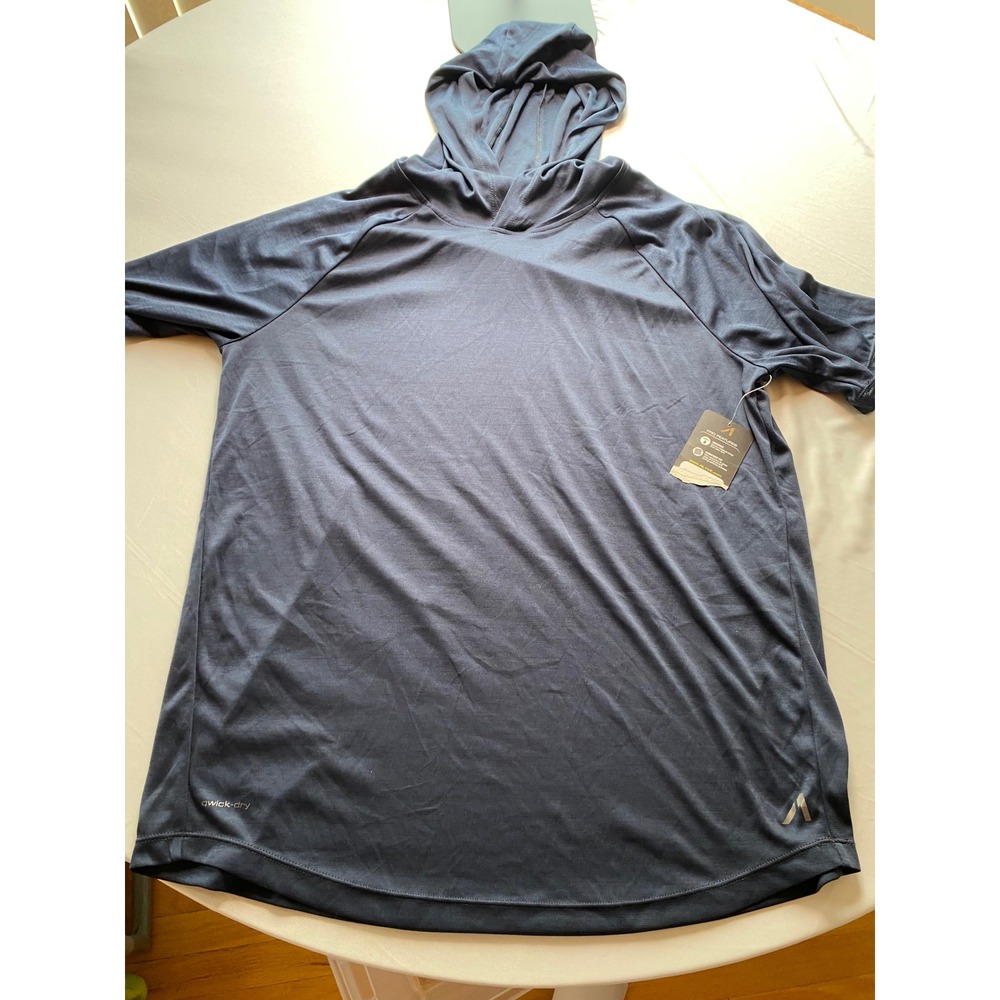 AL1VE Qwick-Dry Short Sleeve Hoodie Mens XL Blue Athletic Gym Workout Shirt NWT
